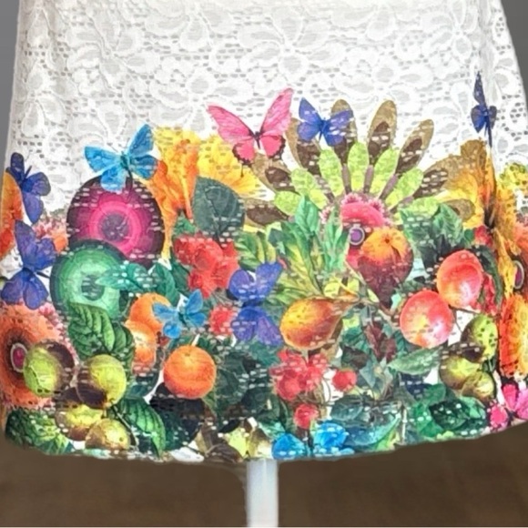 Desigual Cream Lace Sleeveless Colorful Hemline Sheath Dress Size 40 EU / 6 US - Picture 11 of 12